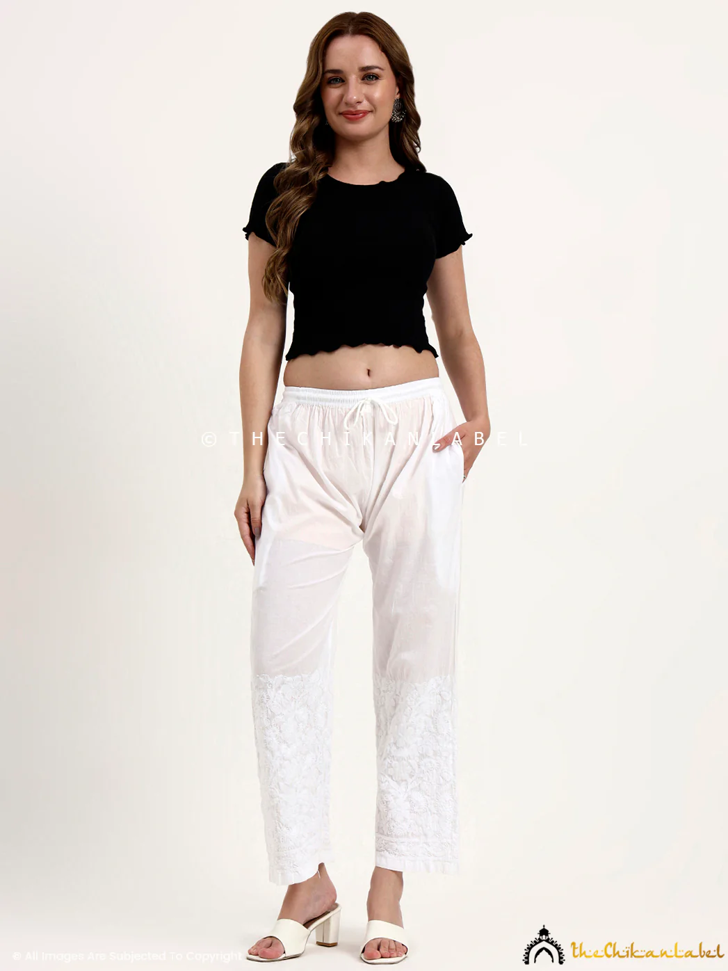 Aarya Cotton Chikankari Palazzo - White - Image 4