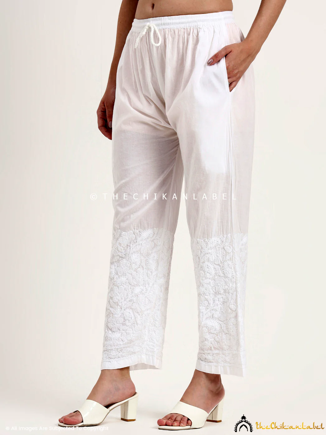 Aarya Cotton Chikankari Palazzo - White - Image 5