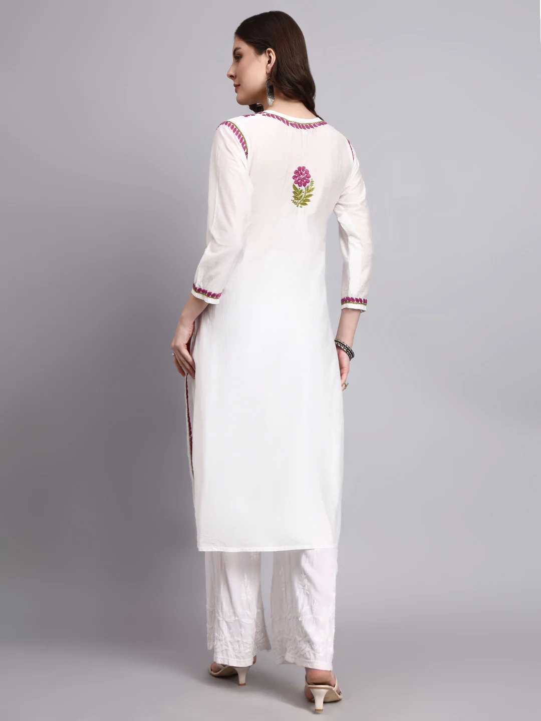 Aashvi Chanderi Chikankari Straight Kurti - Purple - Image 3