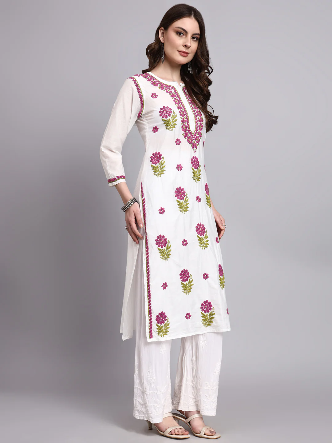 Aashvi Chanderi Chikankari Straight Kurti - Purple - Image 5