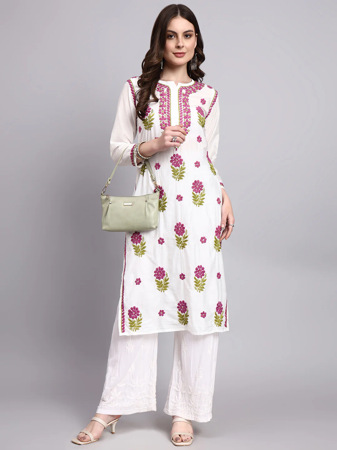 Aashvi Chanderi Chikankari Straight Kurti - Purple - Image 6