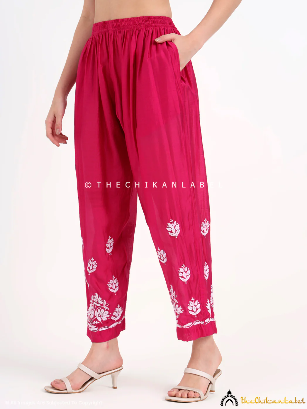Aasia Chanderi Chikankari Kurti Palazzo Set - Hot Pink - Image 7