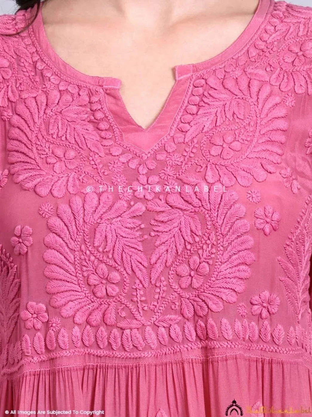 Afsara Crepe Chikankari Tier Tunic Gown - Pink - Image 2