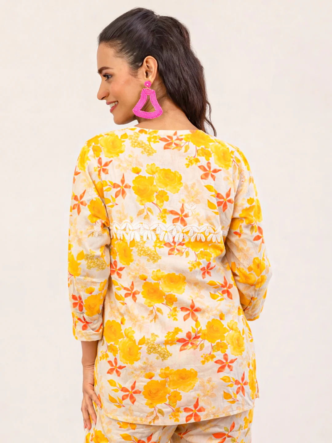 Ahana Mulmul Cotton Chikankari Shirt - Yellow - Image 4