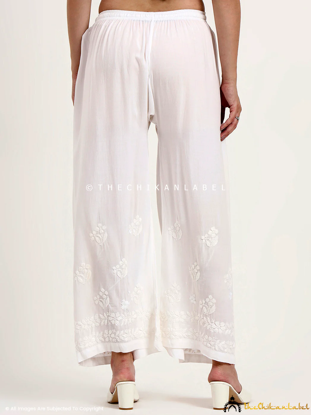 Akira Rayon Chikankari Straight Palazzo - White - Image 3
