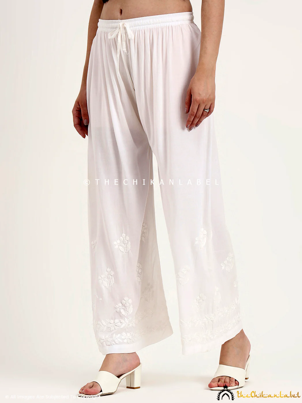 Akira Rayon Chikankari Straight Palazzo - White - Image 5