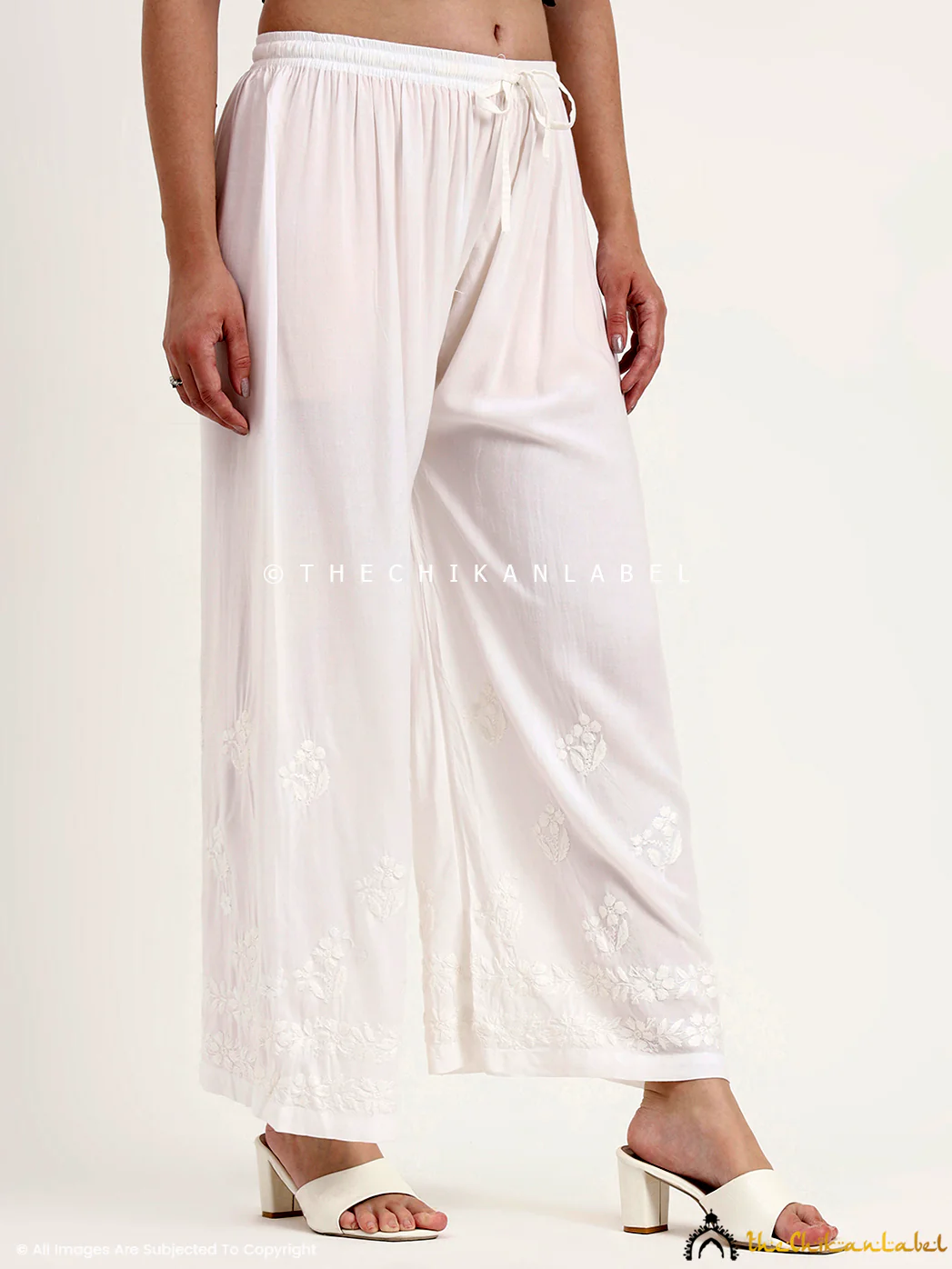 Akira Rayon Chikankari Straight Palazzo - White - Image 6