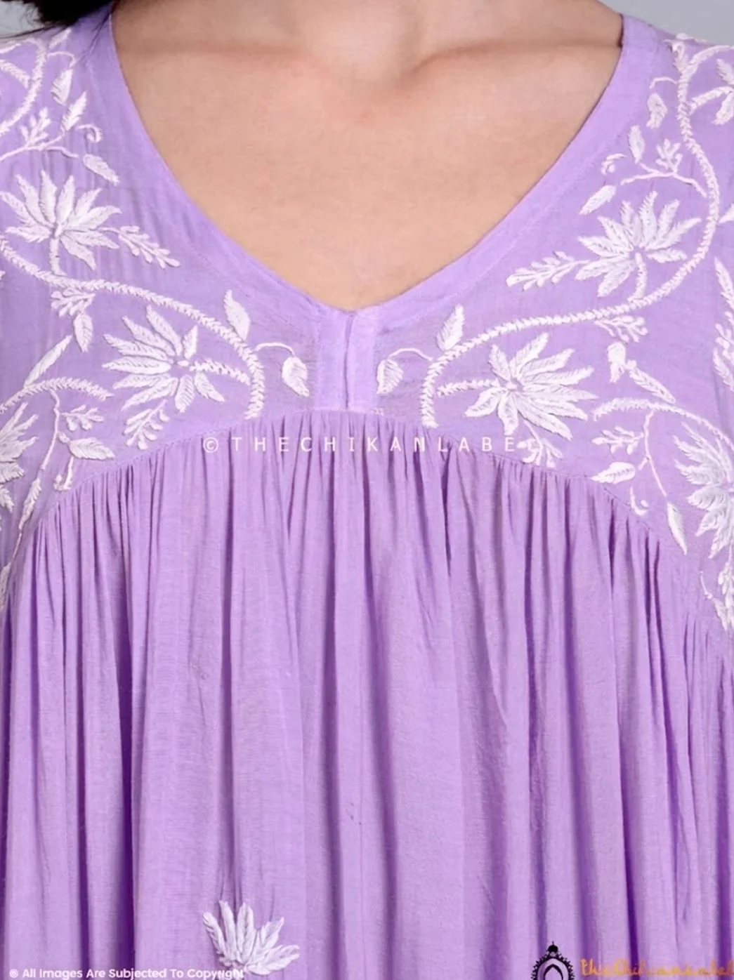 Alia Muslin Chikankari Anarkali - Lavender - Image 3