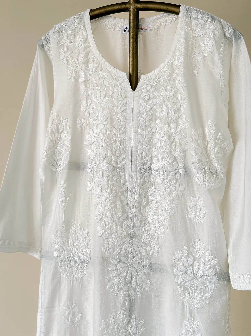 Alisha Chanderi Chikankari Straight Kurti - White - Image 2