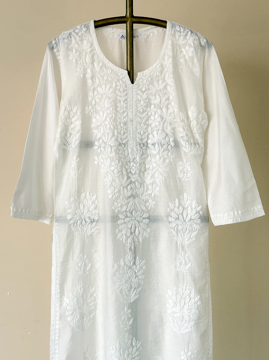 Alisha Chanderi Chikankari Straight Kurti - White - Image 3