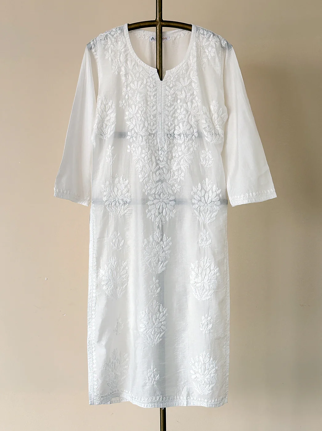 Alisha Chanderi Chikankari Straight Kurti - White - Image 4