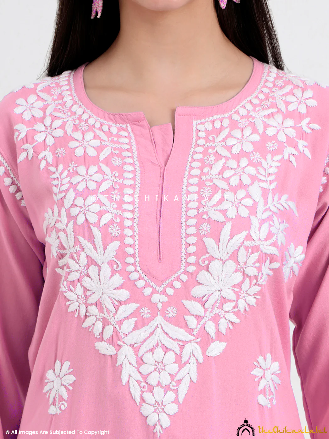 Amani Rayon Chikankari Kurti Palazzo Set - Baby Pink - Image 2
