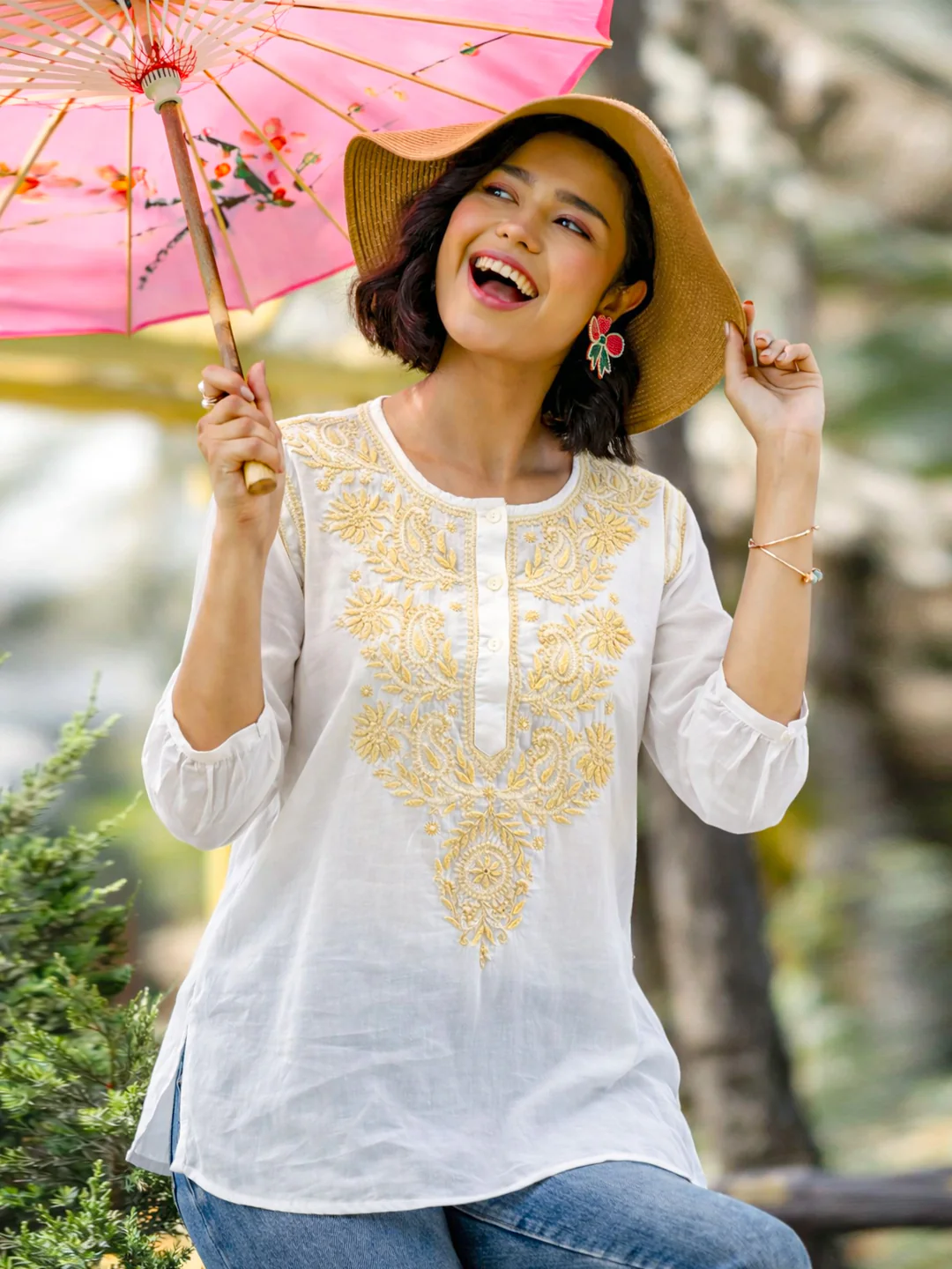 Anaisha Mulmul Cotton Chikankari Top - White