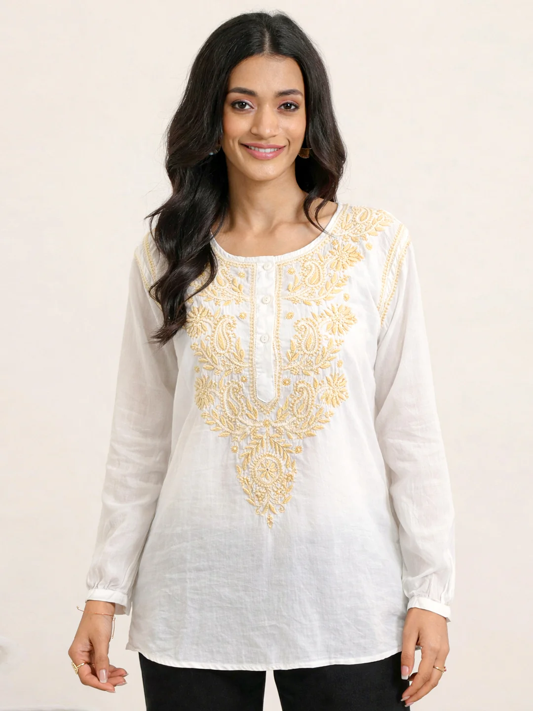 Anaisha Mulmul Cotton Chikankari Top - White - Image 3