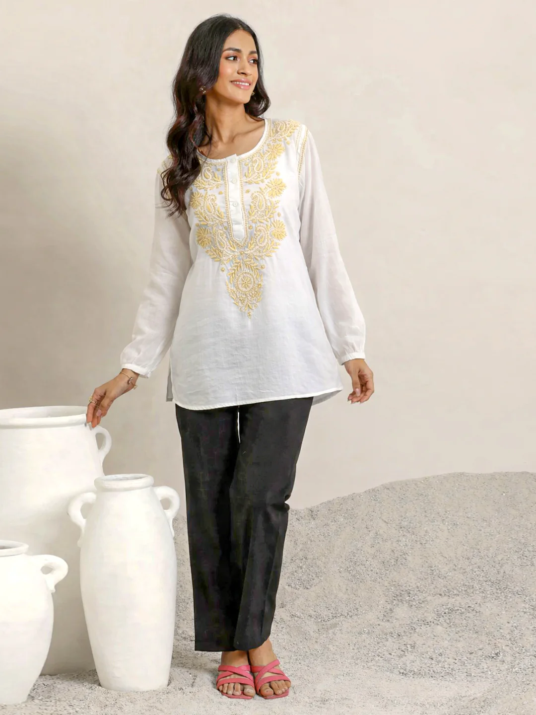 Anaisha Mulmul Cotton Chikankari Top - White - Image 5