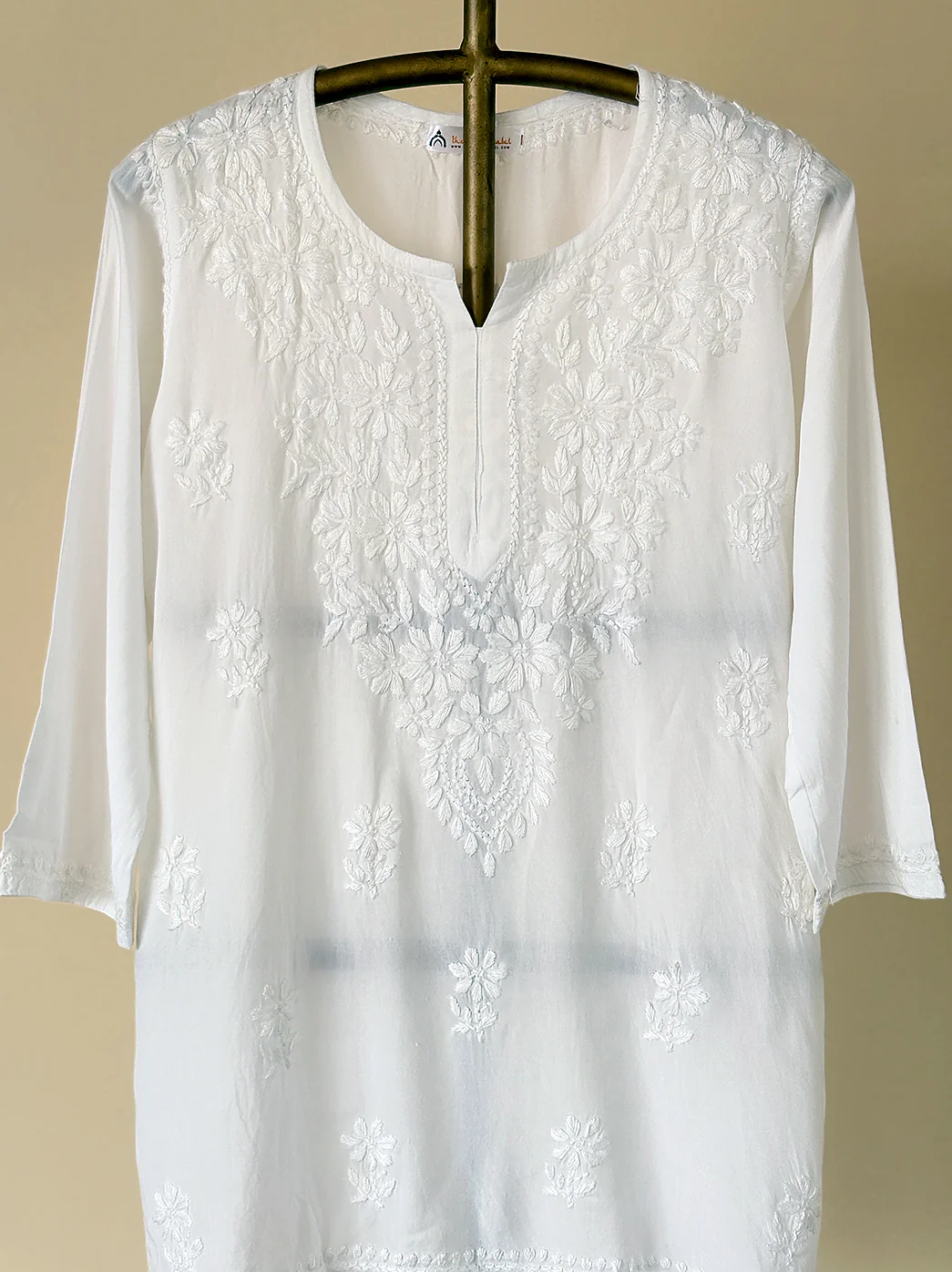 Anayra Rayon Chikankari Short Top - White - Image 3