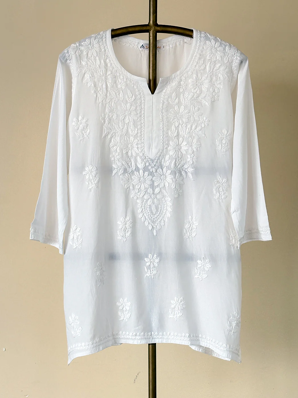 Anayra Rayon Chikankari Short Top - White - Image 4