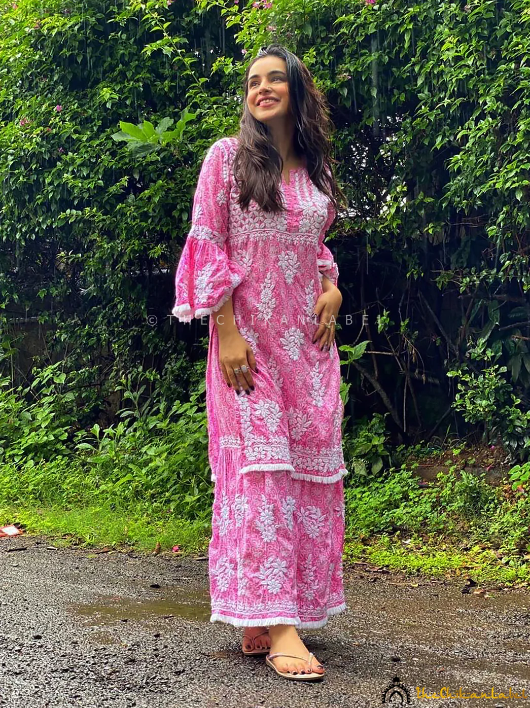 Ankita Sharma Bandhani Mulmul Chikankari Kurta Set - Pink
