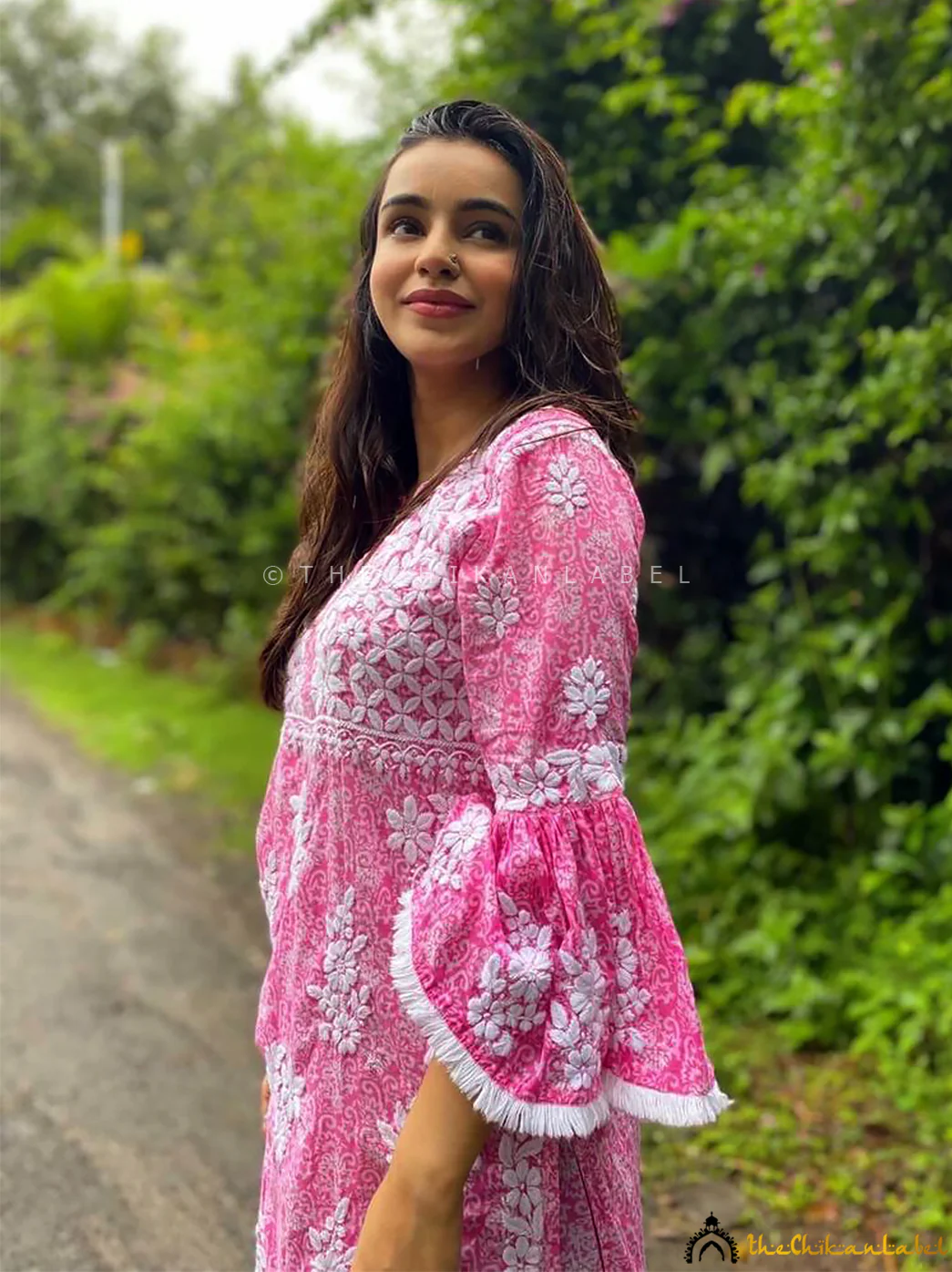 Ankita Sharma Bandhani Mulmul Chikankari Kurta Set - Pink - Image 2