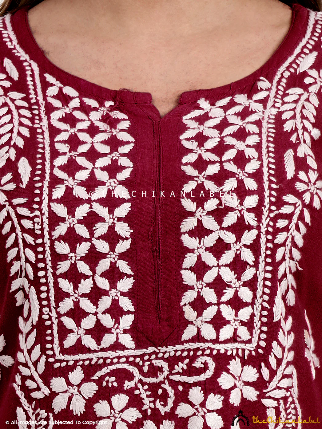 Anra Rayon Chikankari Straight Kurti - Maroon - Image 2