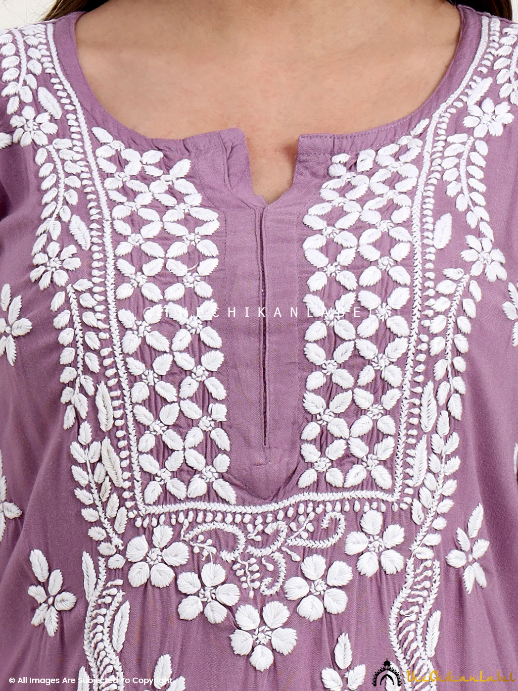 Anra Rayon Chikankari Straight Kurti - Mauve - Image 2