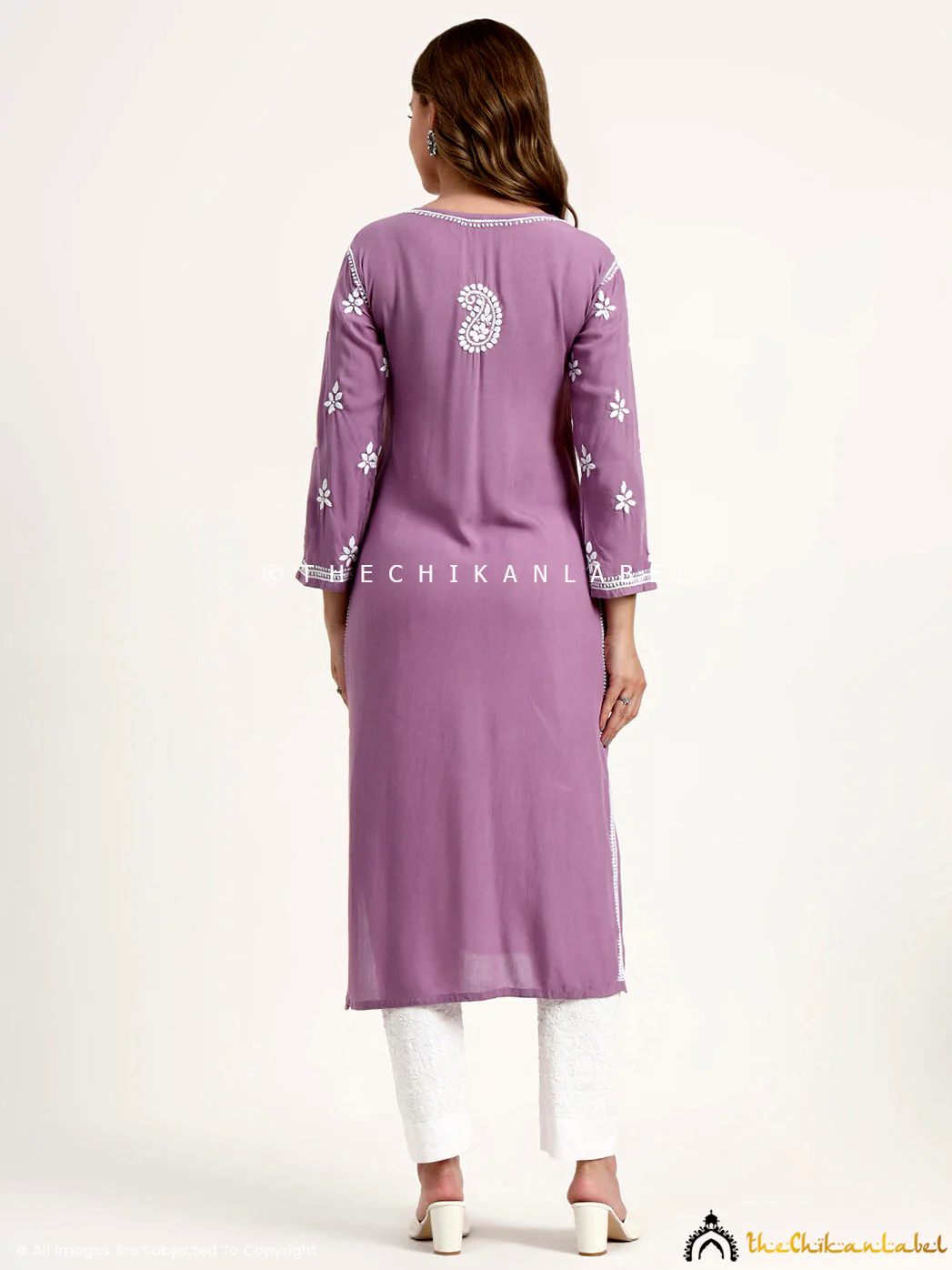 Anra Rayon Chikankari Straight Kurti - Mauve - Image 3