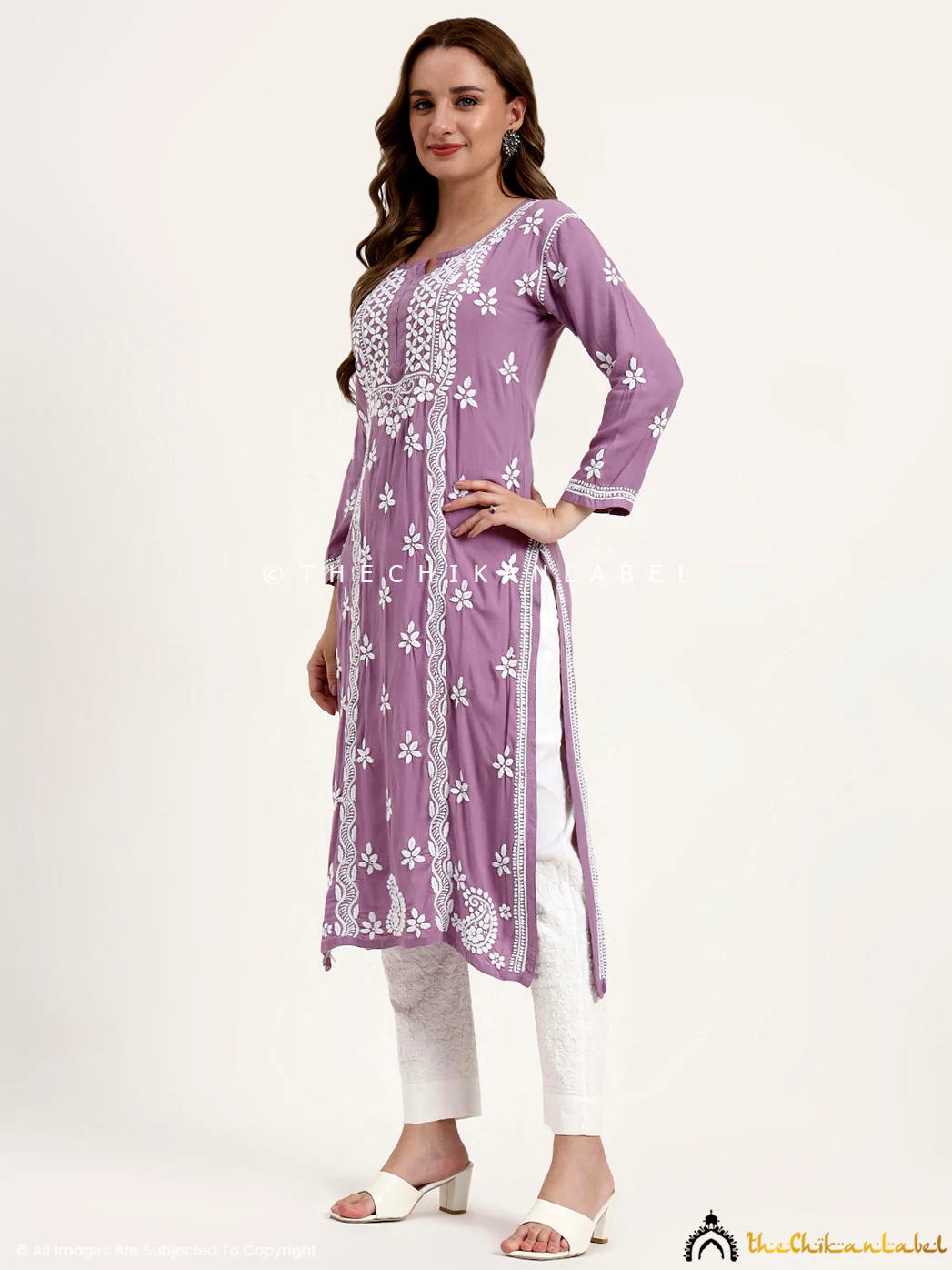 Anra Rayon Chikankari Straight Kurti - Mauve - Image 4