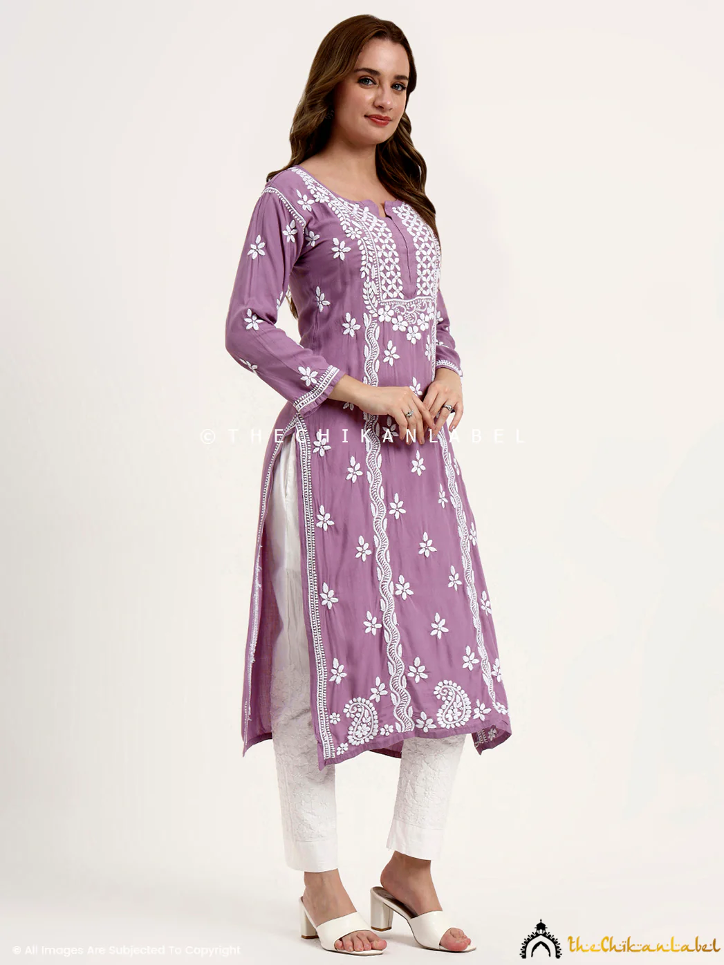Anra Rayon Chikankari Straight Kurti - Mauve - Image 5