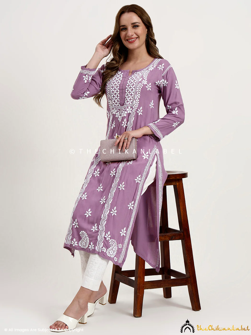 Anra Rayon Chikankari Straight Kurti - Mauve - Image 6