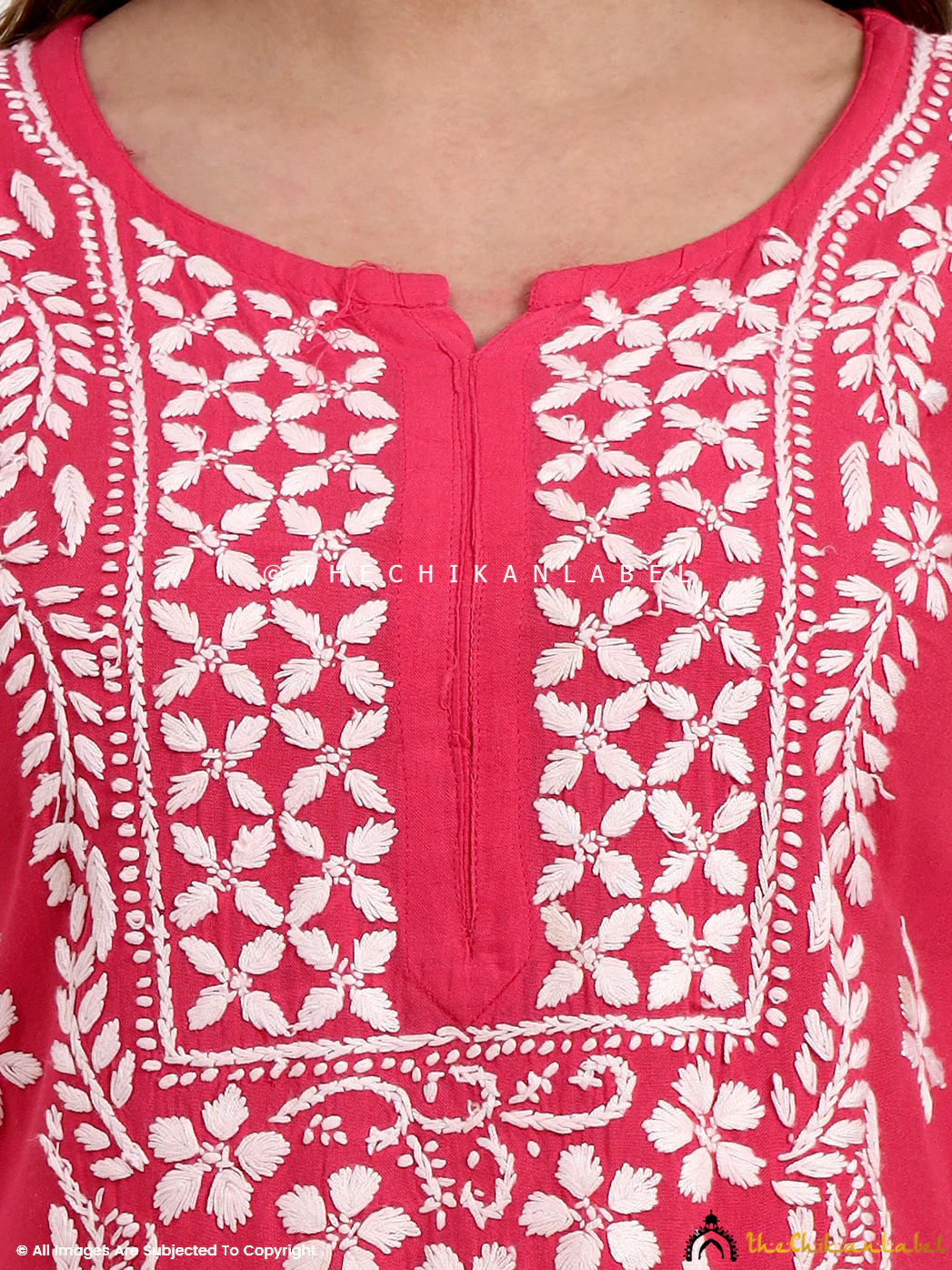 Anra Rayon Chikankari Straight Kurti - Peach - Image 2