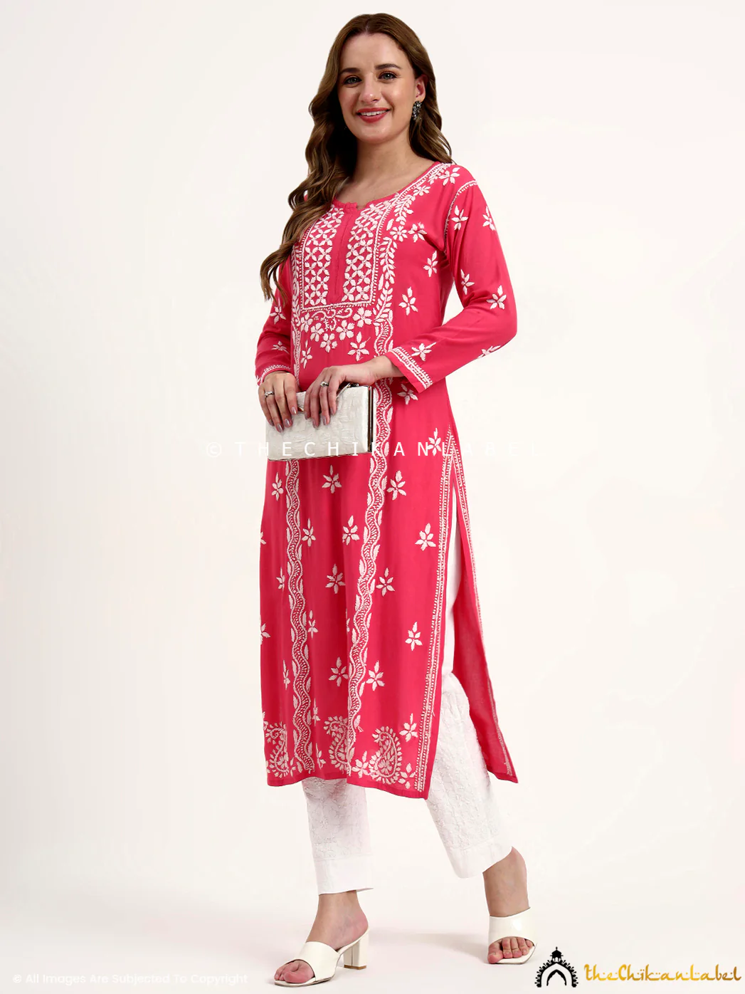 Anra Rayon Chikankari Straight Kurti - Peach - Image 6