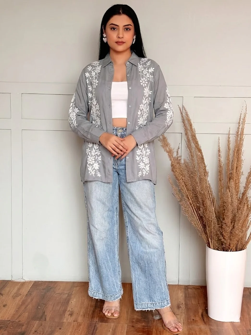 Anvika Rayon Chikankari Shirt - Grey - Image 2