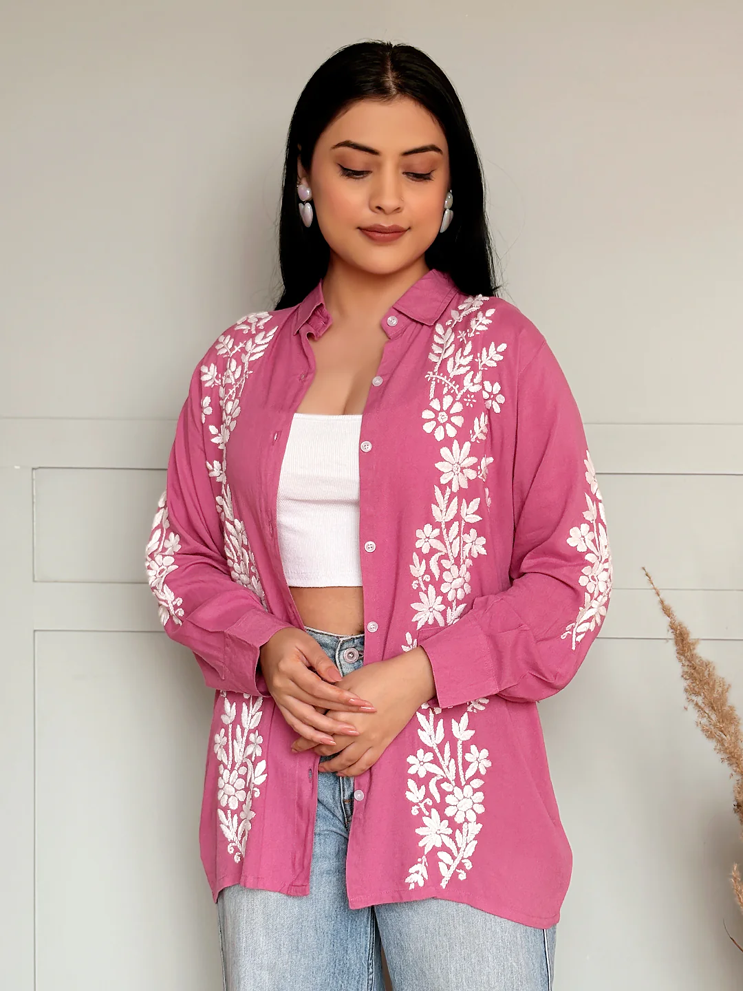Anvika Rayon Chikankari Shirt - Onion Pink - Image 2