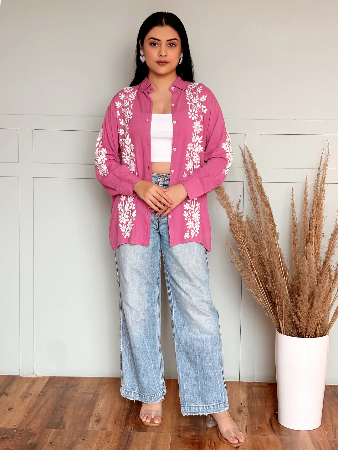 Anvika Rayon Chikankari Shirt - Onion Pink - Image 3