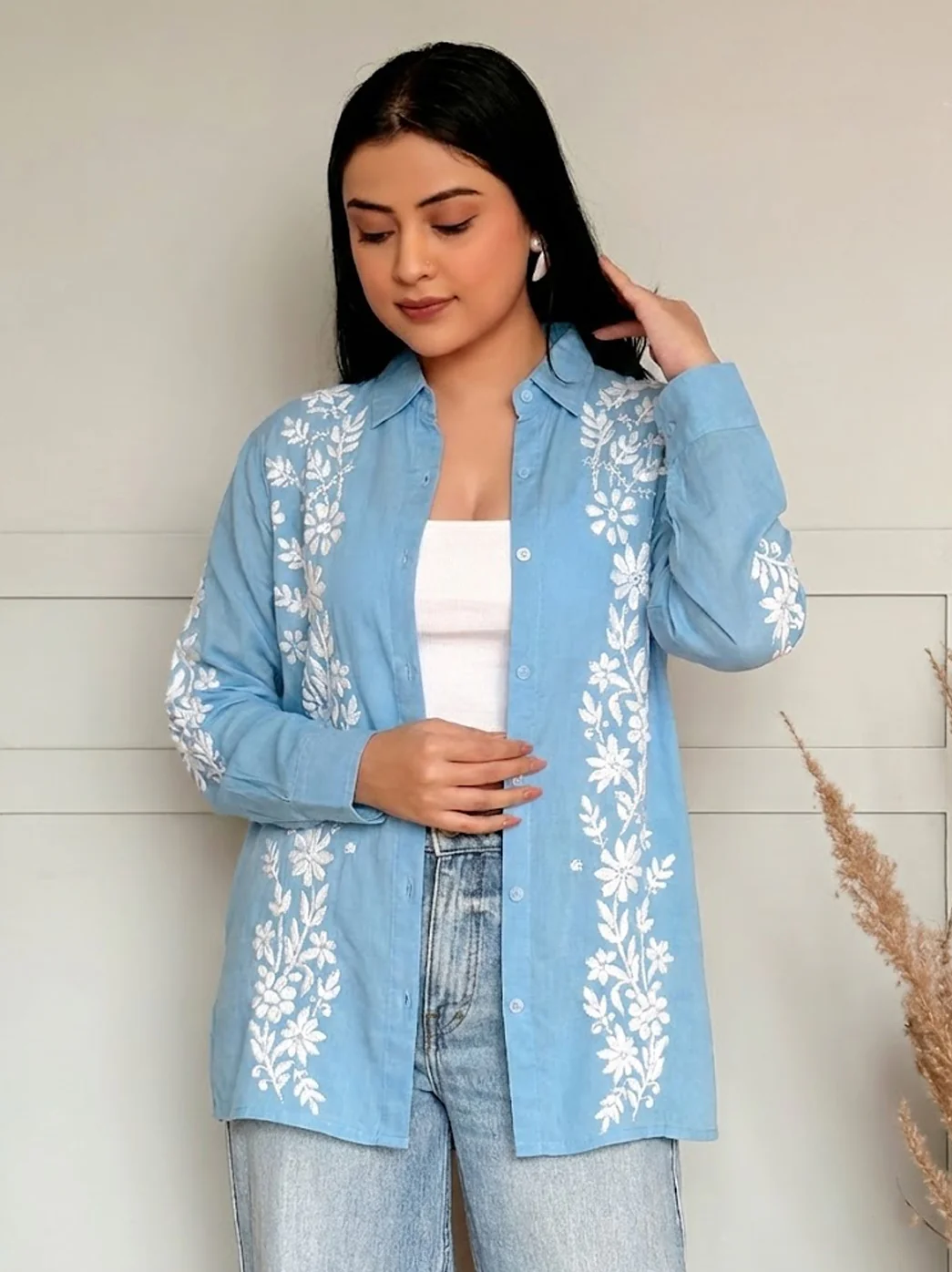 Anvika Rayon Chikankari Shirt - Powder Blue - Image 2