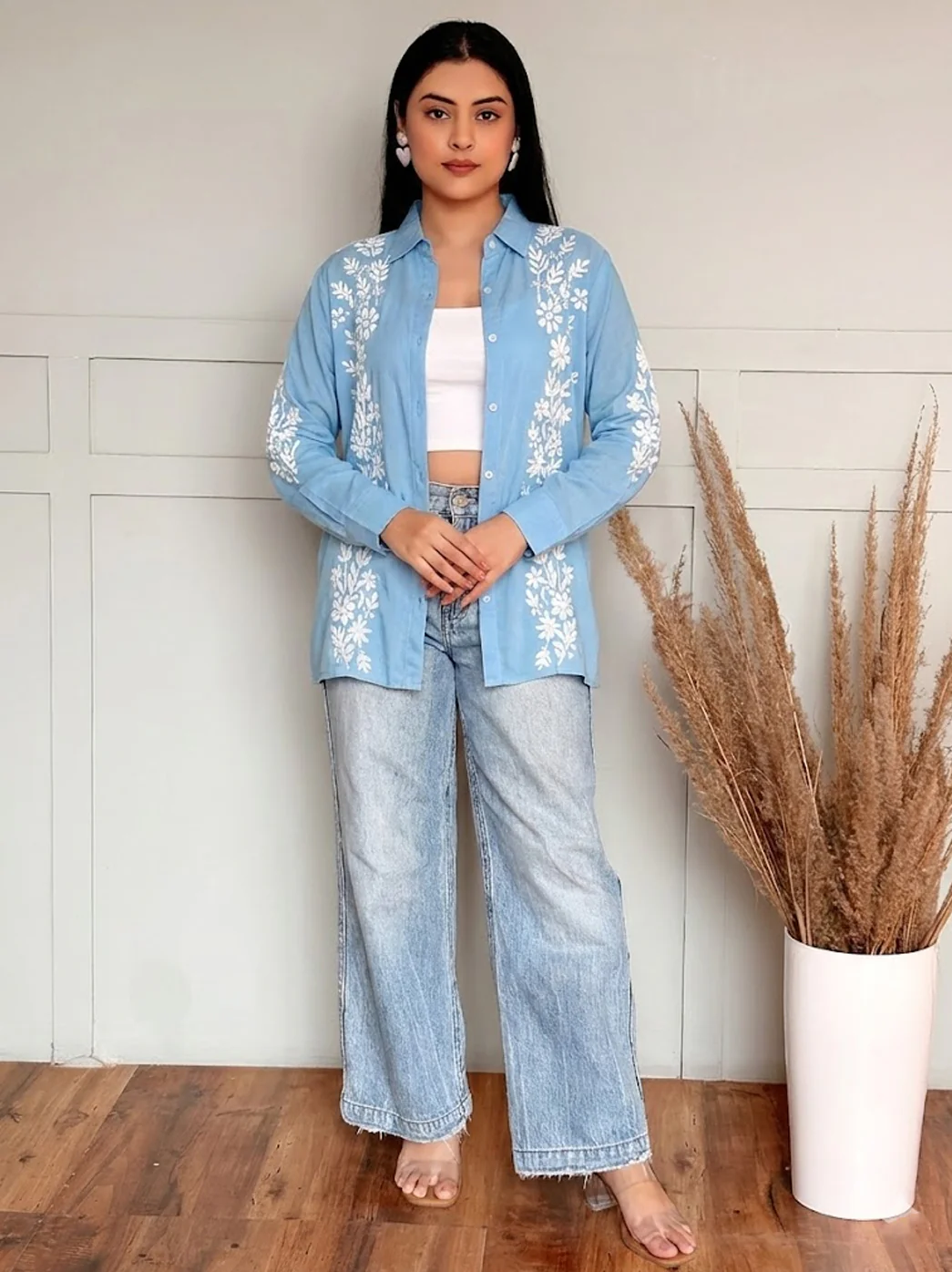 Anvika Rayon Chikankari Shirt - Powder Blue - Image 3