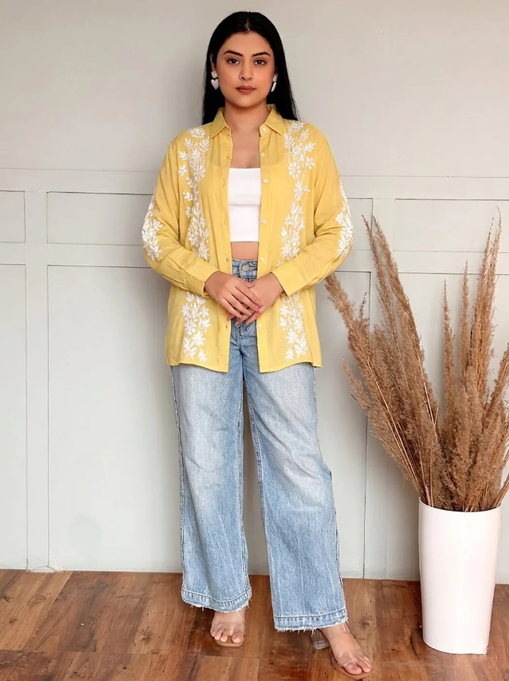 Anvika Rayon Chikankari Shirt - Yellow - Image 2