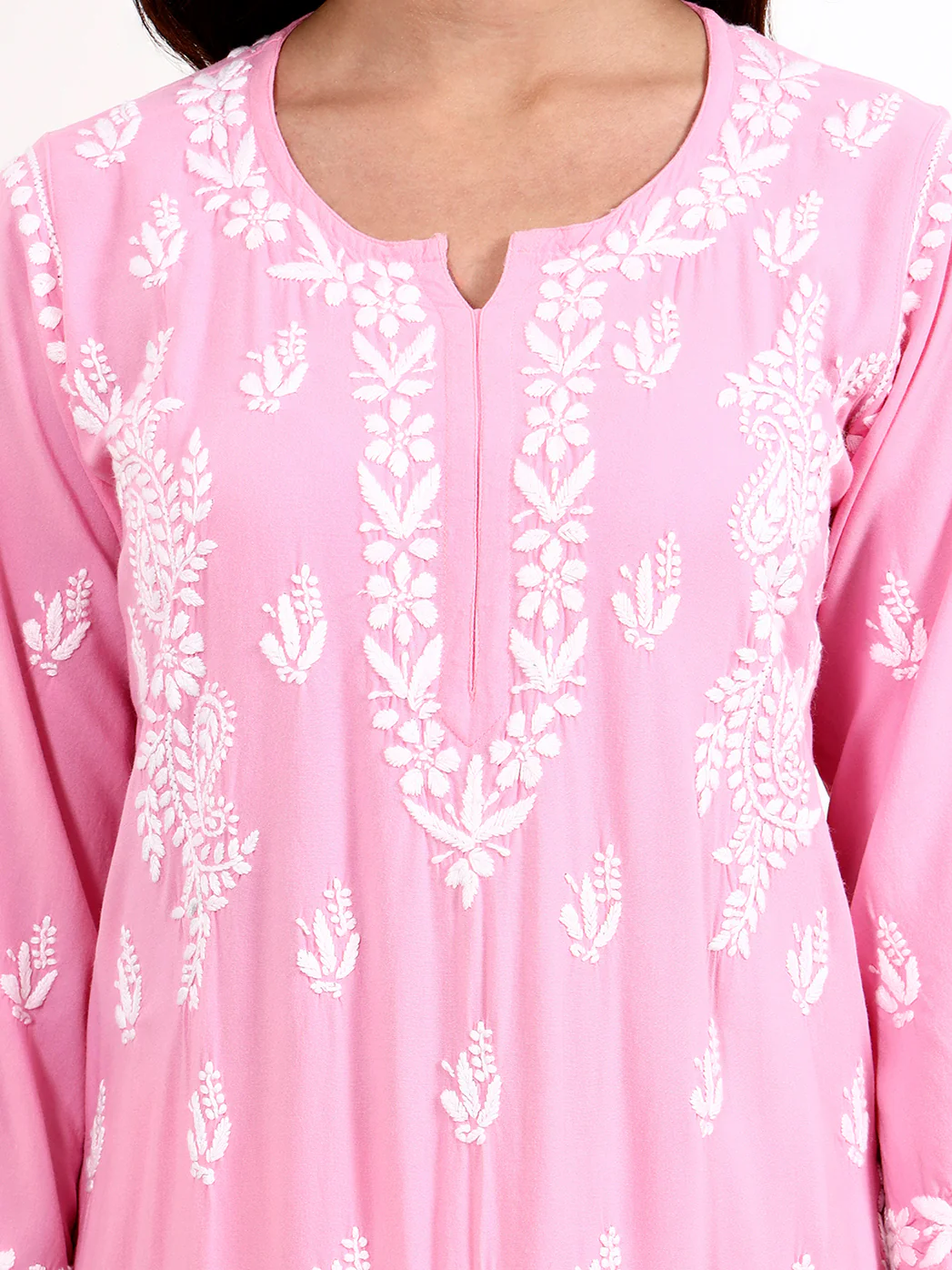 Arushi Rayon Chikankari Kurti Palazzo Set - Baby Pink - Image 2