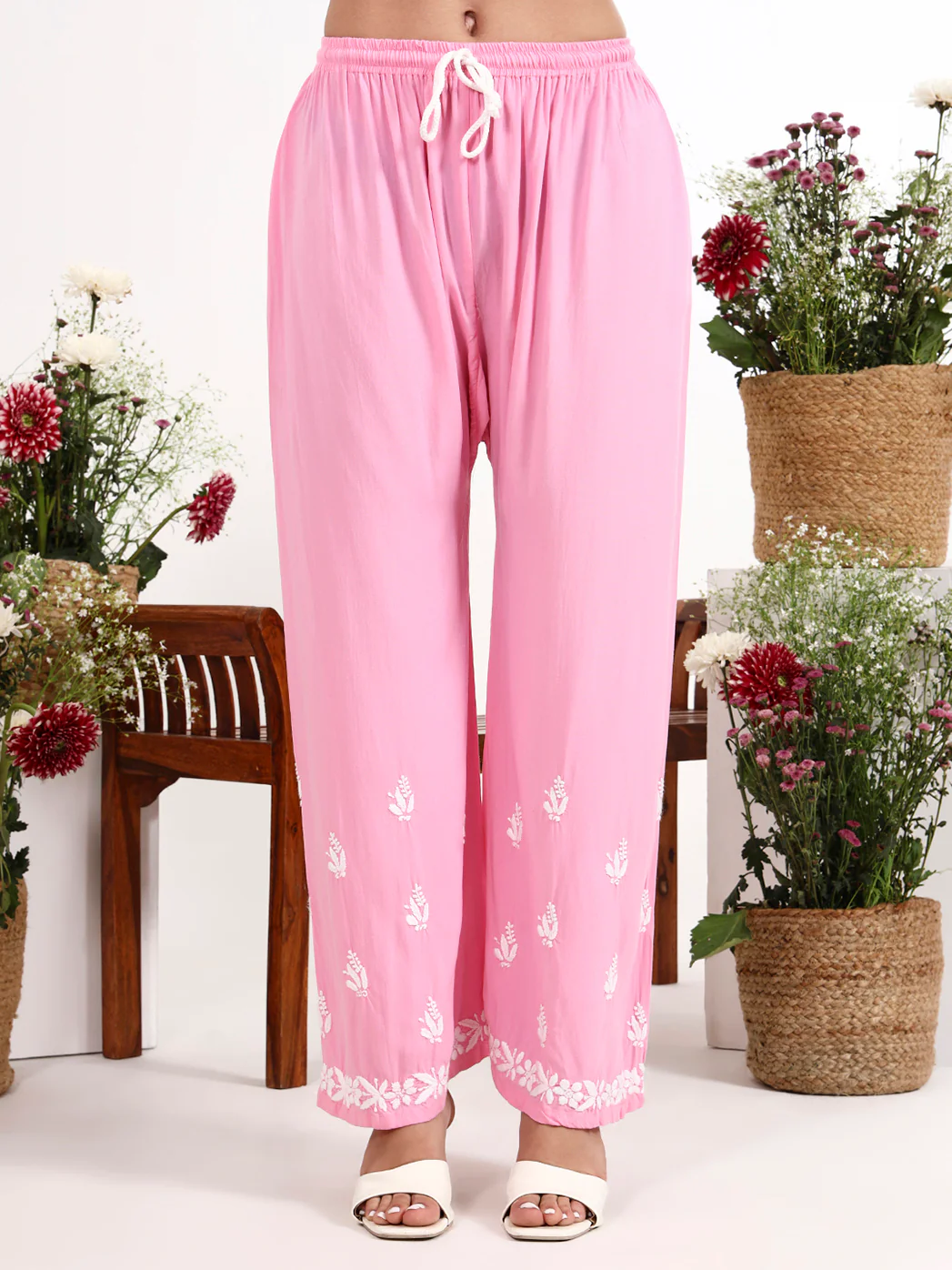 Arushi Rayon Chikankari Kurti Palazzo Set - Baby Pink - Image 7