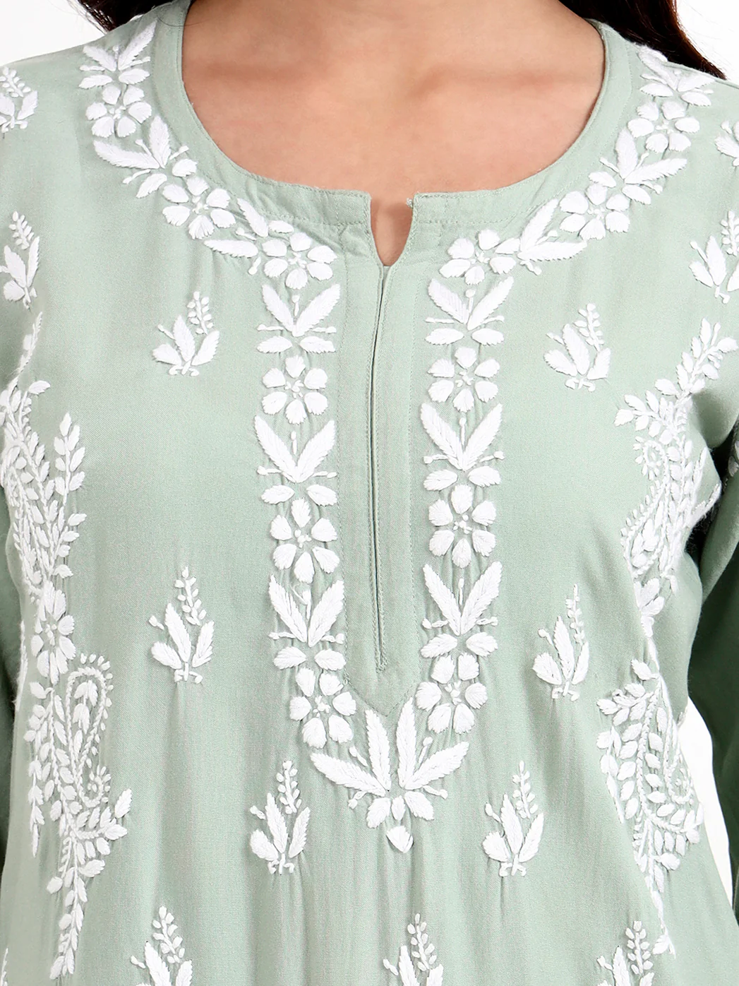 Arushi Rayon Chikankari Kurti Palazzo Set - Green - Image 2