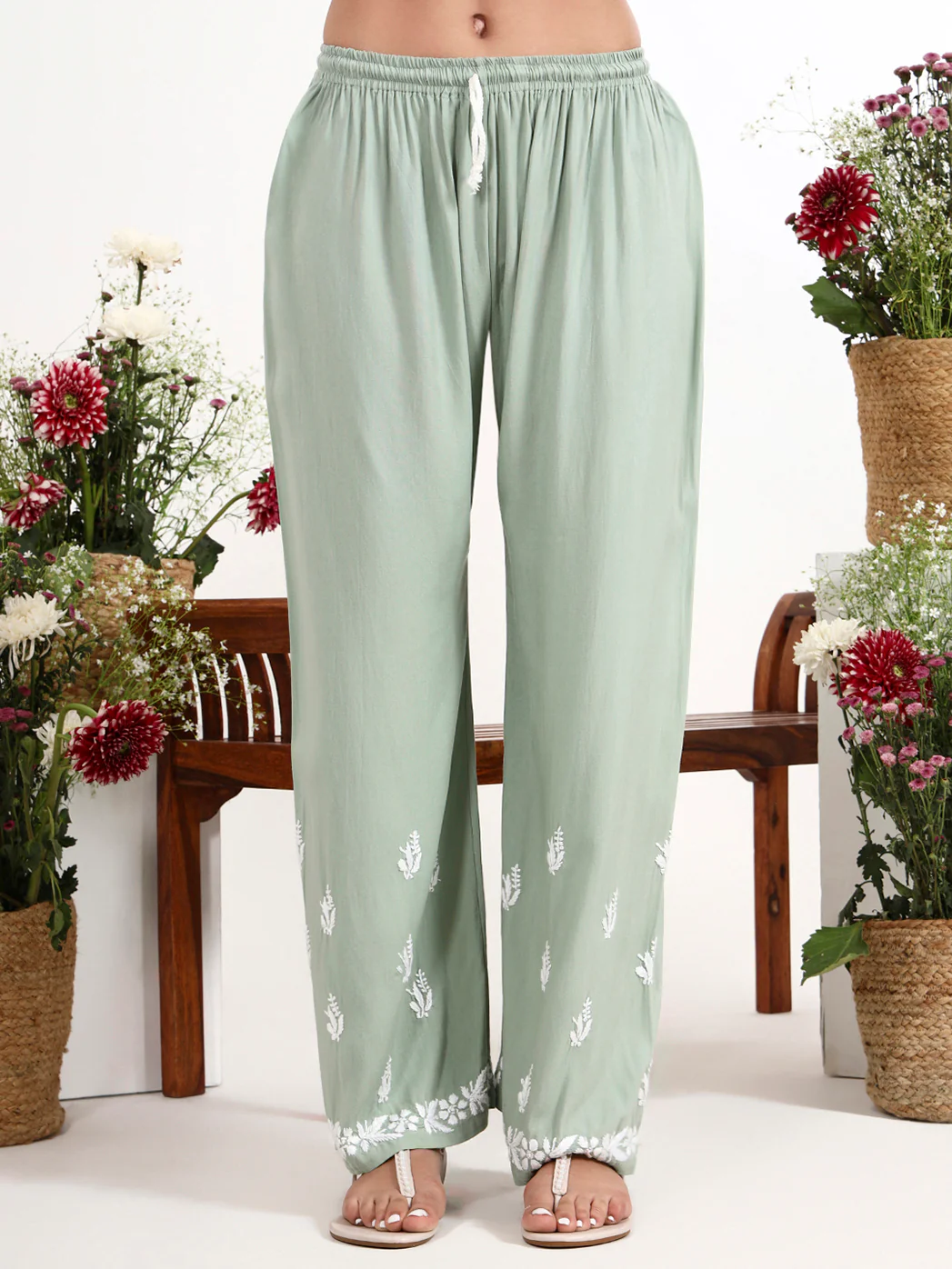 Arushi Rayon Chikankari Kurti Palazzo Set - Green - Image 7