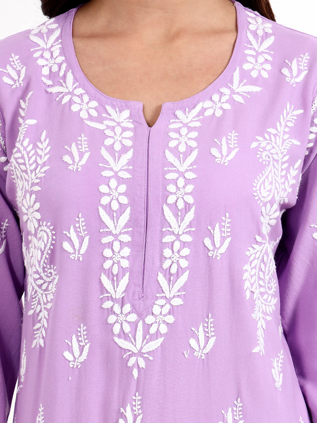 Arushi Rayon Chikankari Kurti Palazzo Set - Lavender - Image 2