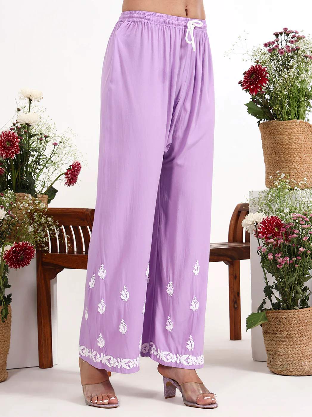 Arushi Rayon Chikankari Kurti Palazzo Set - Lavender - Image 7