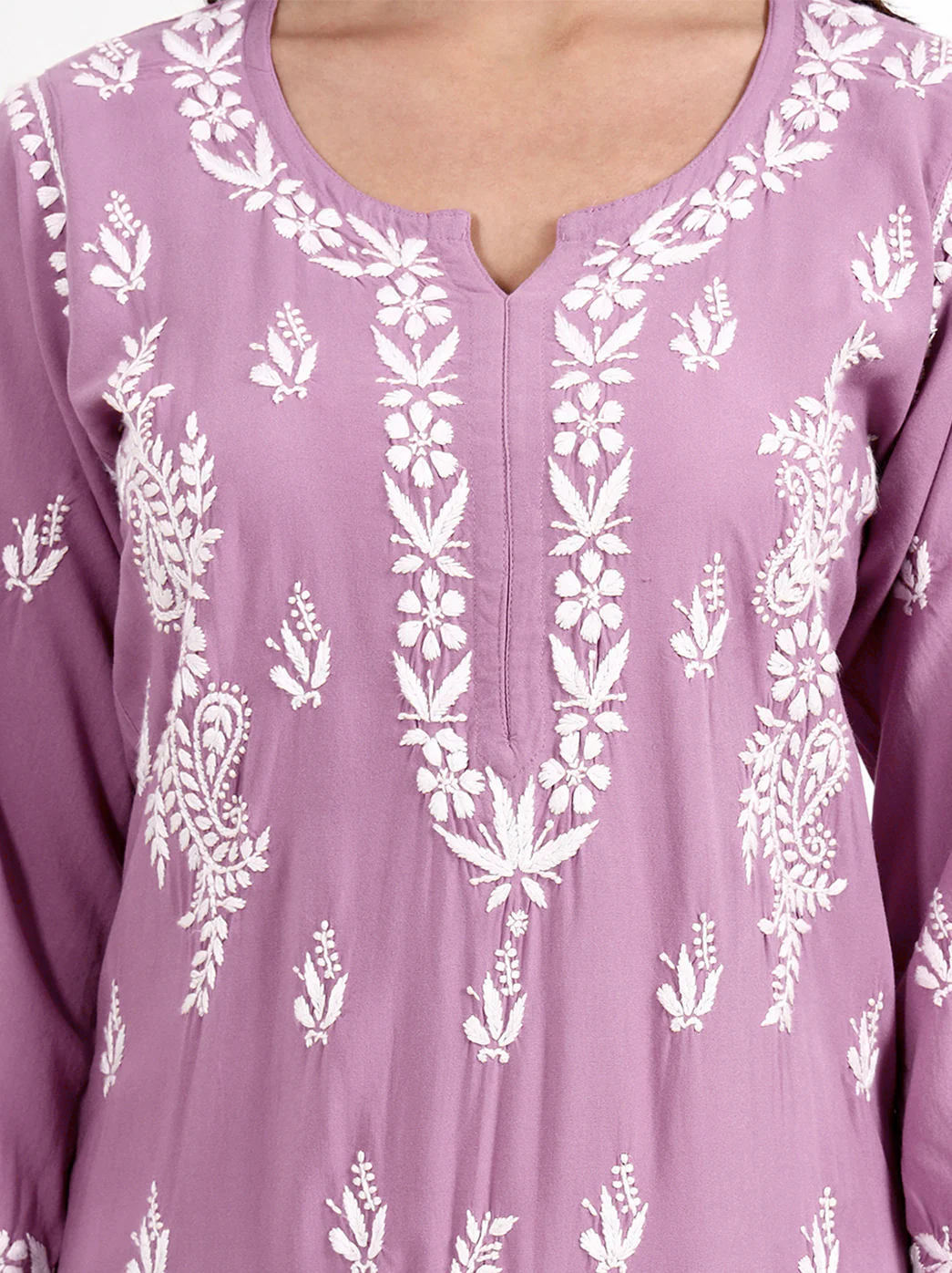 Arushi Rayon Chikankari Kurti Palazzo Set - Mauve - Image 2
