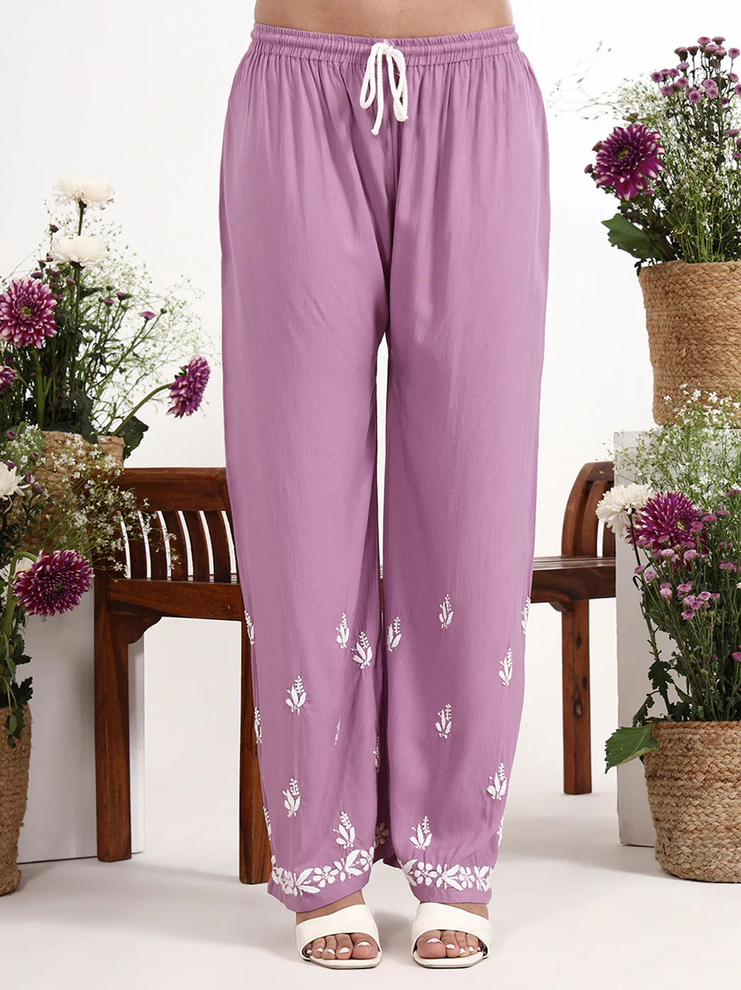 Arushi Rayon Chikankari Kurti Palazzo Set - Mauve - Image 4