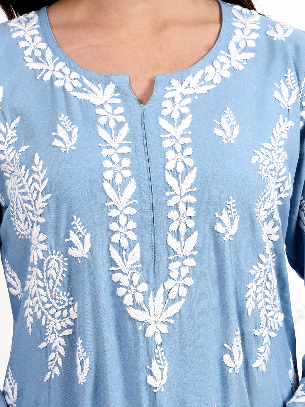 Arushi Rayon Chikankari Kurti Palazzo Set - Powder Blue - Image 2