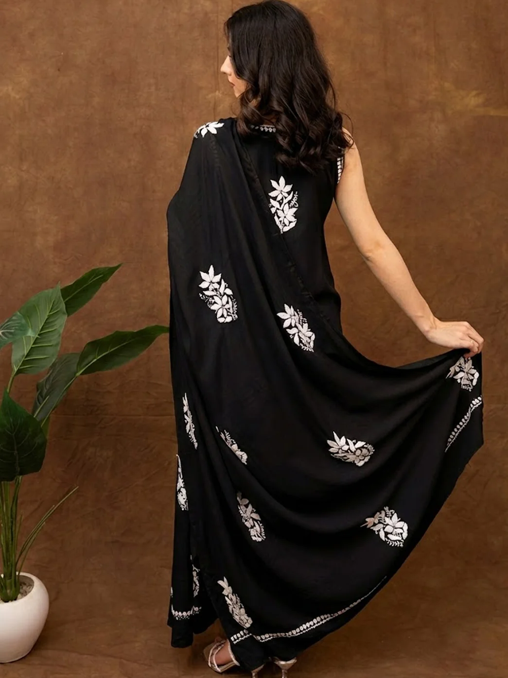 Ashvi Modal Chikankari Sleeveless Kurta Set with Dupatta - Black - Image 4