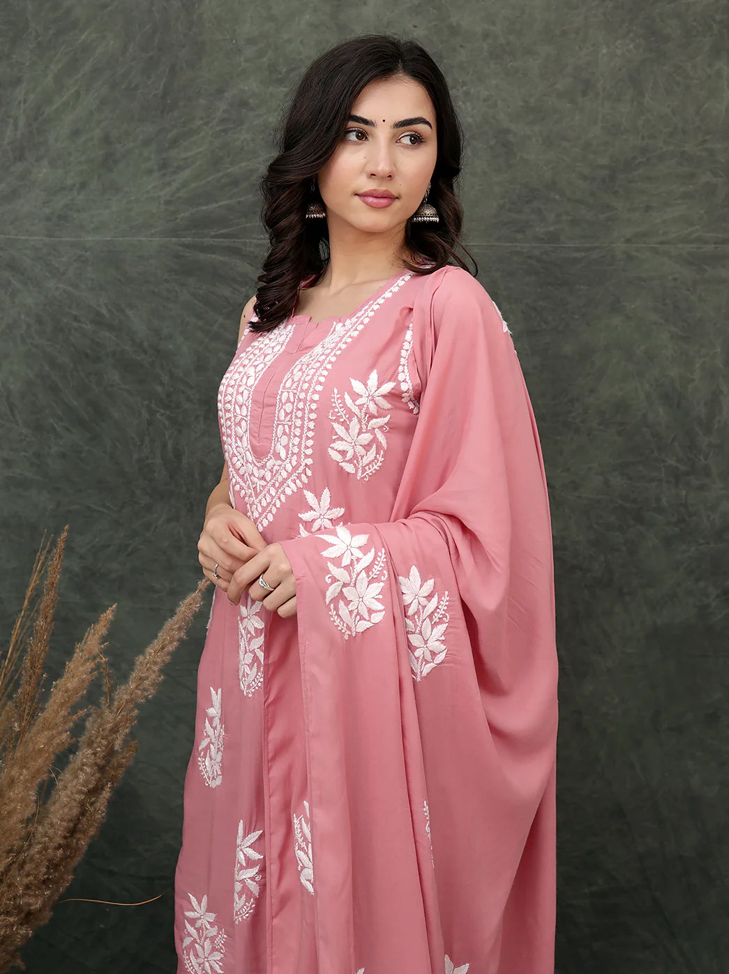 Ashvi Modal Chikankari Sleeveless Kurta Set with Dupatta - Coral - Image 5