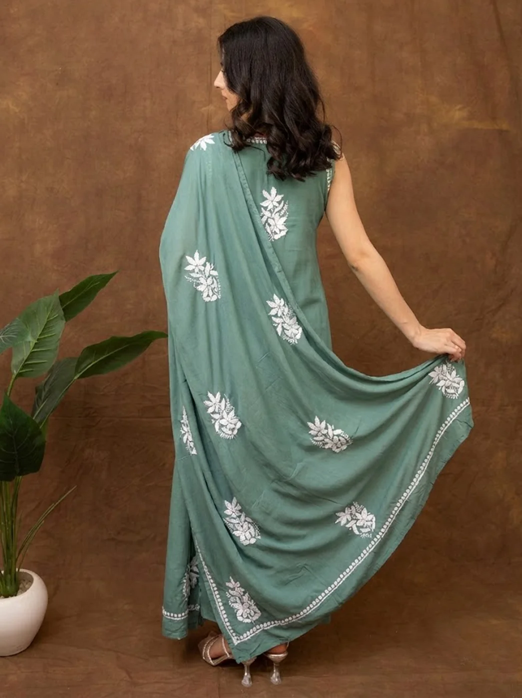 Ashvi Modal Chikankari Sleeveless Kurta Set with Dupatta - Green - Image 3