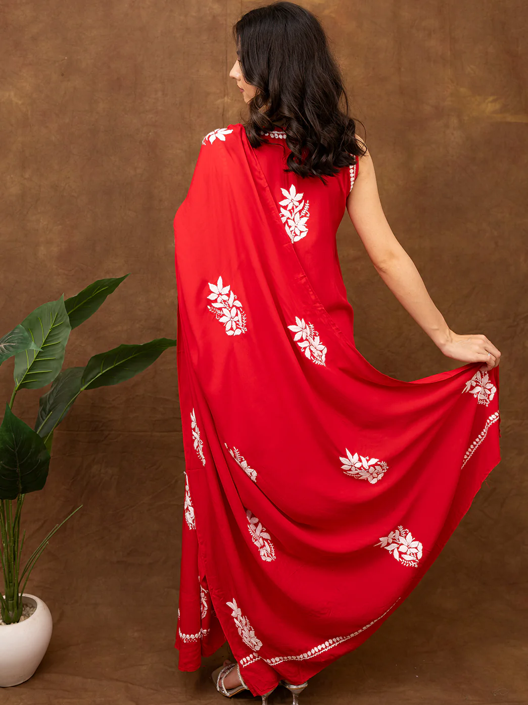 Ashvi Modal Chikankari Sleeveless Kurta Set with Dupatta - Red - Image 4